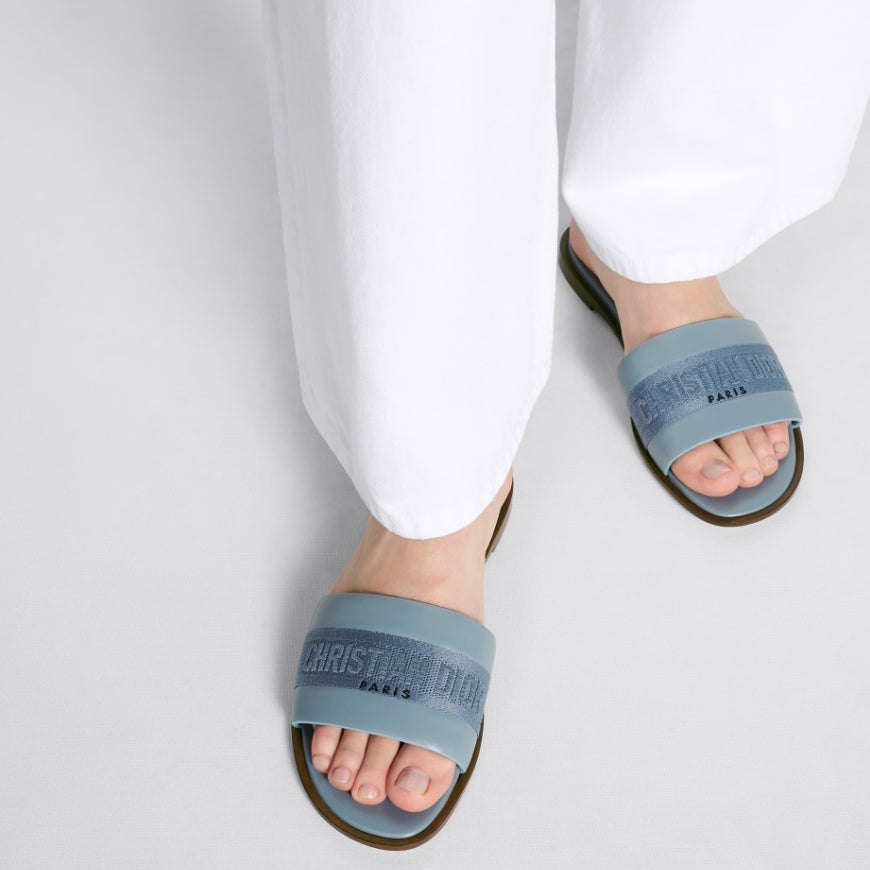 Solid Colors Calfskin and Embroidered Cotton Slippers