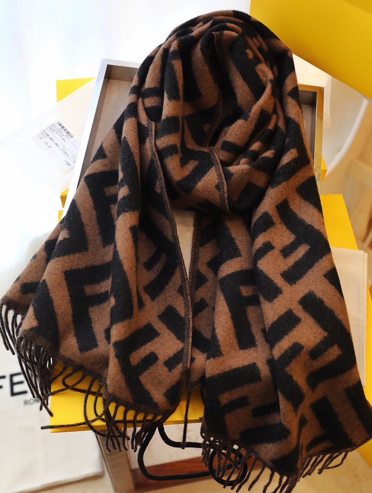 Classic F Embossed Cashmere Scarf