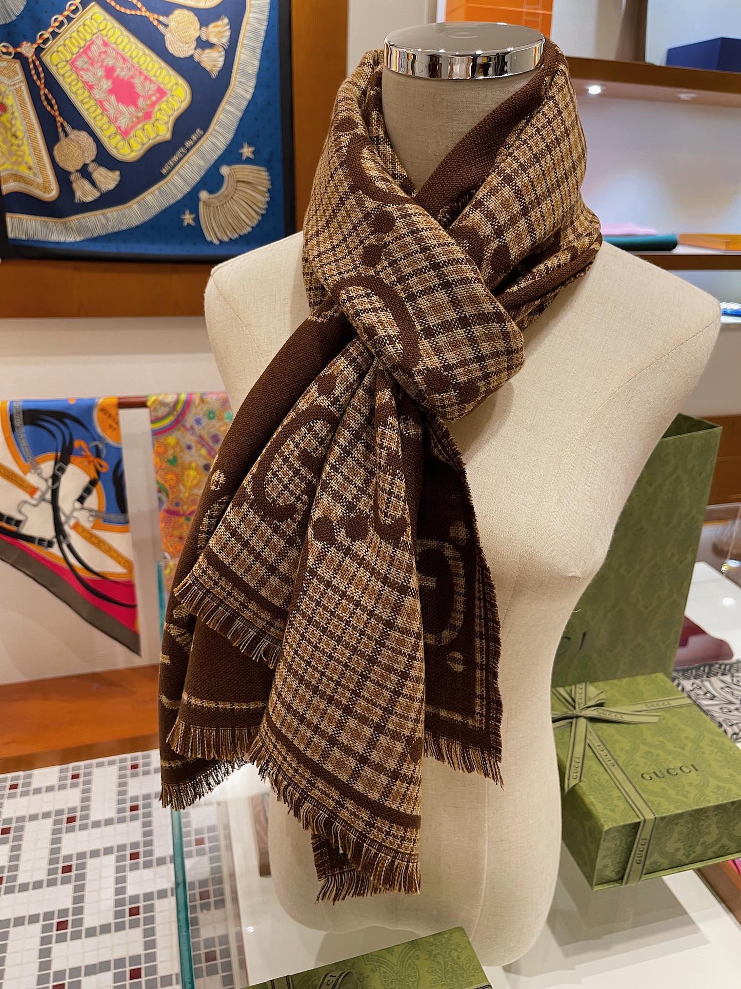 Fashionable Retro Double-Sided Plaid Wool Scarf