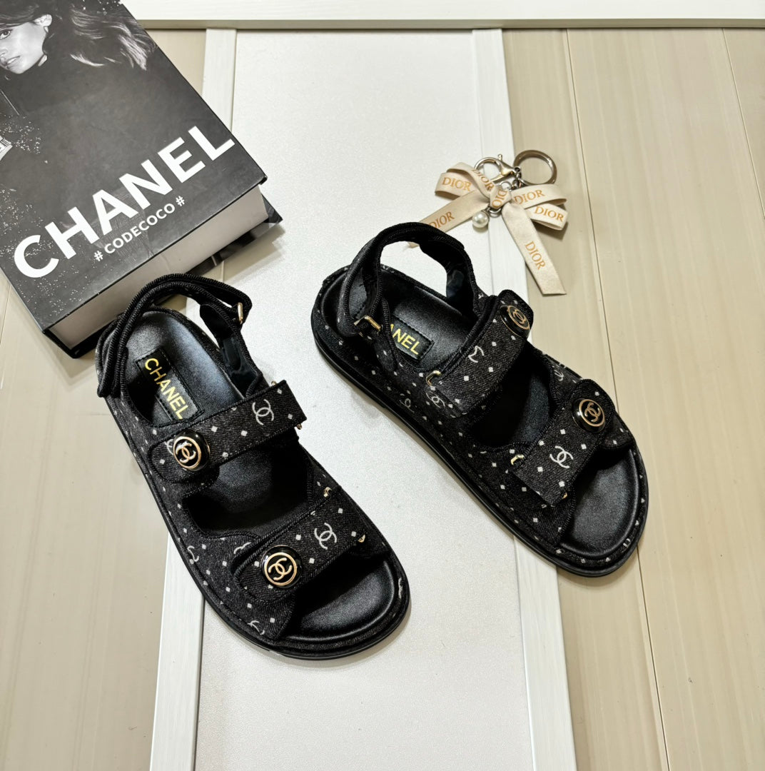 Denim Round Buckle Velcro Sandals