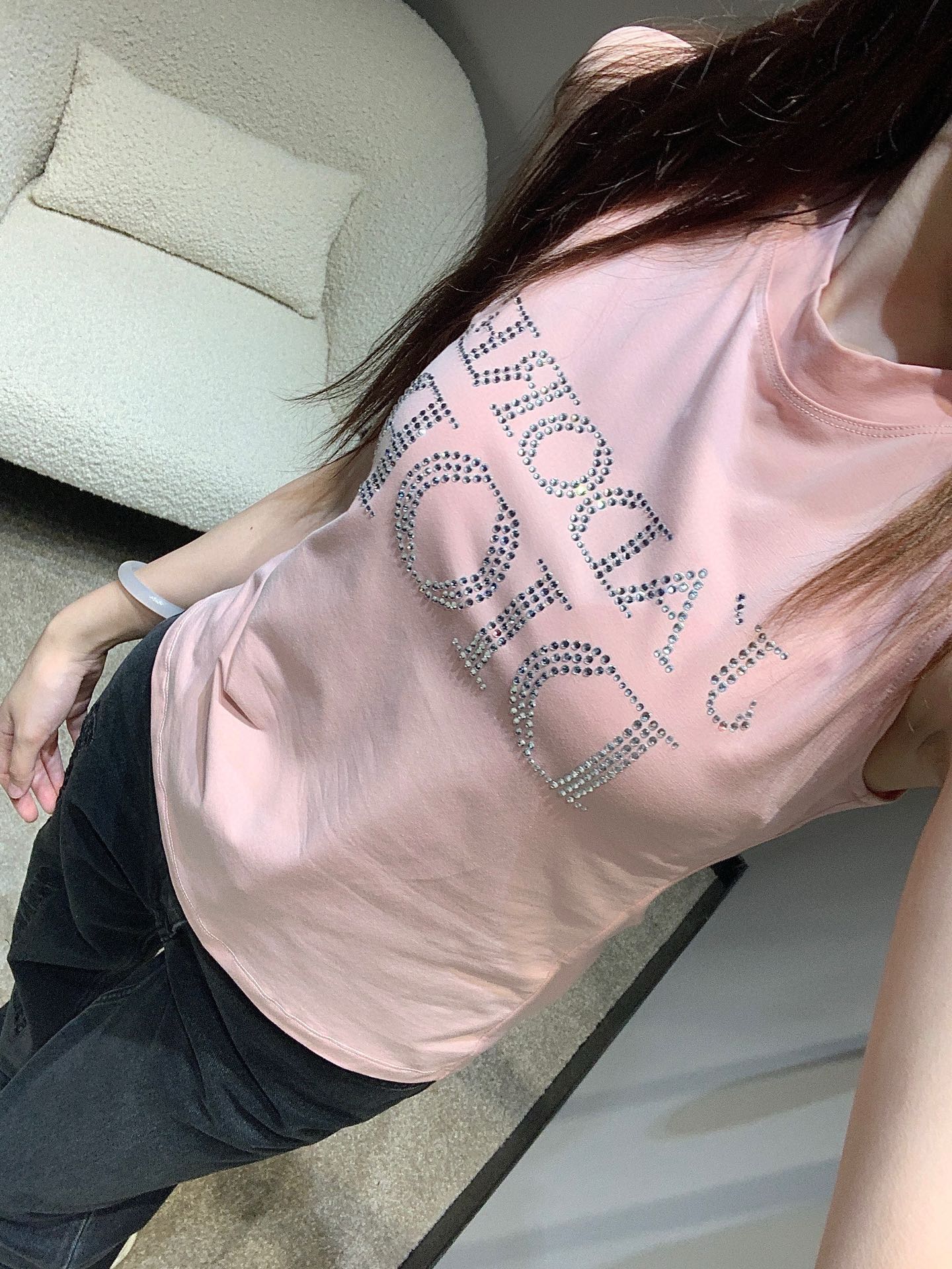 Pink SECOND-HAND STYLE VINTAGE HOT DIAMOND SLEEVELESS VEST T-SHIRT