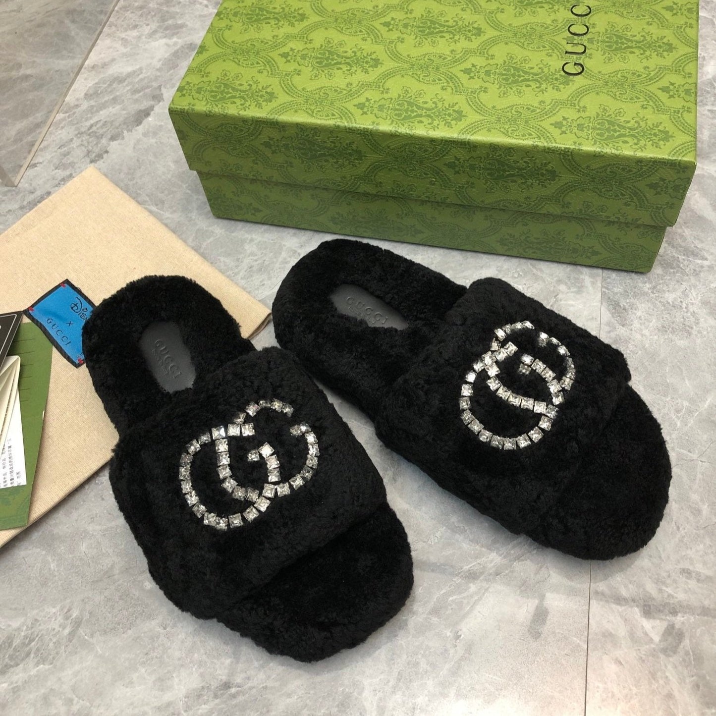 New Rhinestone Wool Slippers